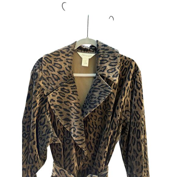 Vintage Diamond Tea Leopard Print Womans Robe Jacket L Belted Faux Fur Old Money - Picture 3 of 9